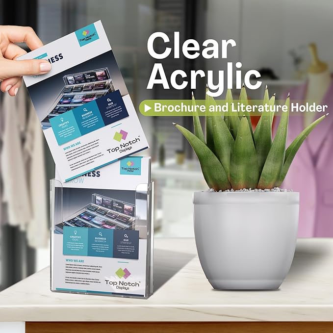 Top Notch Displays Acrylic Brochure Holder for Wall Mounting, Clear Display for 8.5" x 11" Flyers, Literature Holder for Magazines, Pamphlets, Menus, Includes Screws & Plastic Anchors – Pack of 8