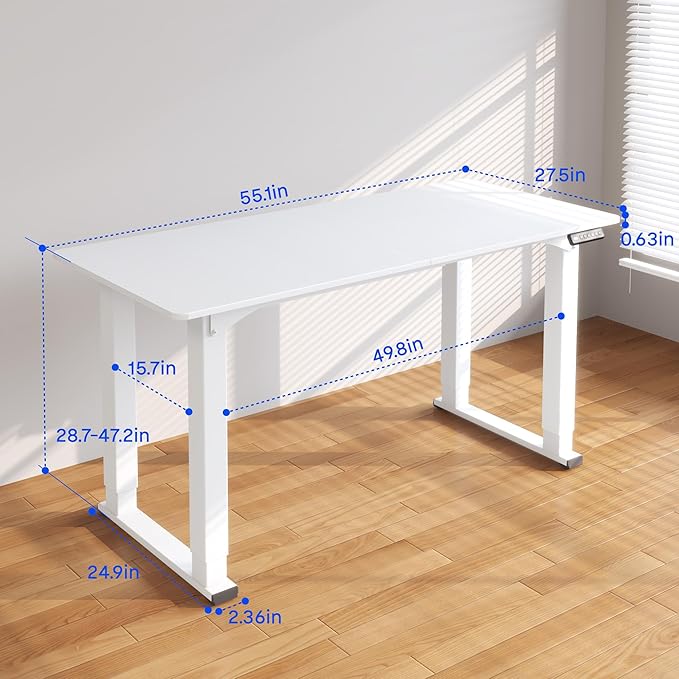 FLEXISPOT 4 Legs Standing Desk 55 x 28 Inch Electric Adjustable Height with Splice Board Home Office Sit Stand Up Desk, White Top + White Frame