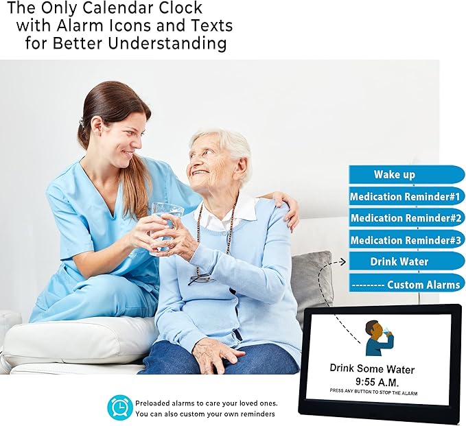 Véfaîî 11.5 Inch Extra Large Digital Clock with 19 Alarms, Auto DST & Dimming for Wall and Table, Calendar for Dementia Seniors, Custom Reminders &Task Alert -Perfect Organizer for Home &School