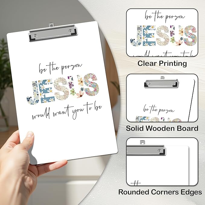 APIILVPQ Bible Clipboard，Jesus Clipboards with Low Profile Clip for Office School Use, Floral Wooden Clip Boards for Nurses Teachers Students - B10