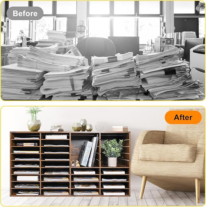 EasyPAG Wooden Literature Organizer with Adjustable Shelves, 36 Compartments Office Paper Organizer Storage 18000 Sheets Letter Size Paper, Student Mailbox for Classroom, Archaize
