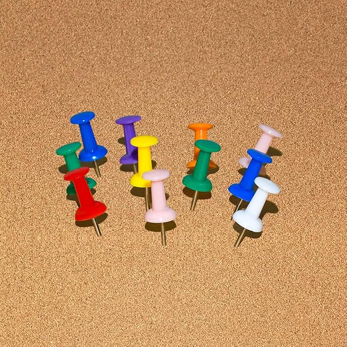 JIKIOU 800 Count Assorted Colors Push Pins for Bulletin Board Thumb Tacks for Wall Corkboard Map Calendar Photo -Home Office Craft Projects Heavy Duty Plastic Head Steel Pin (8 Colors)