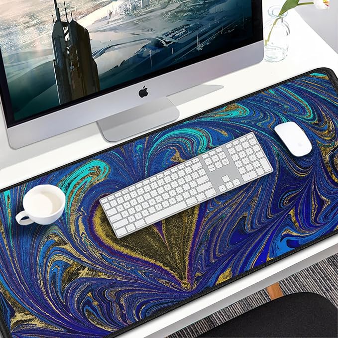 Large Mouse Pad, 31.5x15.7 inch Large Extended Computer Keyboard Mouse Mat, Water Resist Non-Slip Mousepad Rubber Base Long XXL Desk Mouse Pad for Work & Gaming, Office & Home, Blue Heart