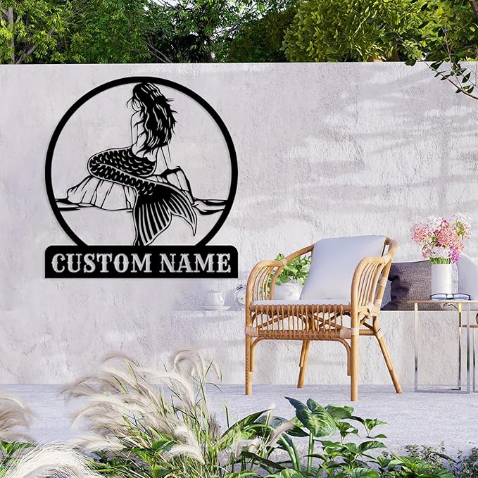 Custom Mermaid Metal Sign,Personalized Mermaid Name metal Signs,Mermaid Wall Decor,Beach Theme Decor, Girls Mermaid Room Decor,Metal Wall Decor (Style-3)