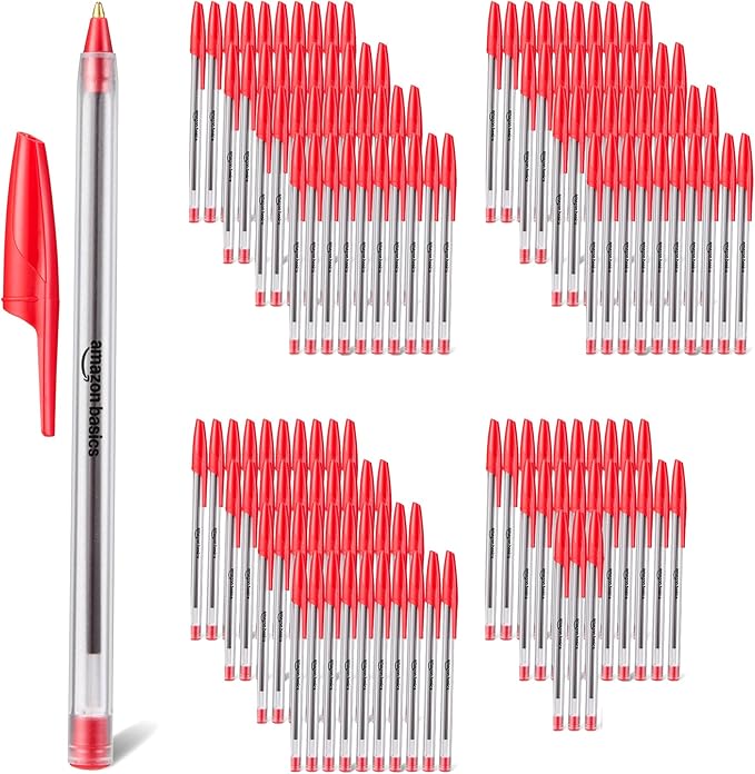 Amazon Basics Ballpoint Pens, 1.0mm, Red, 144 Pack