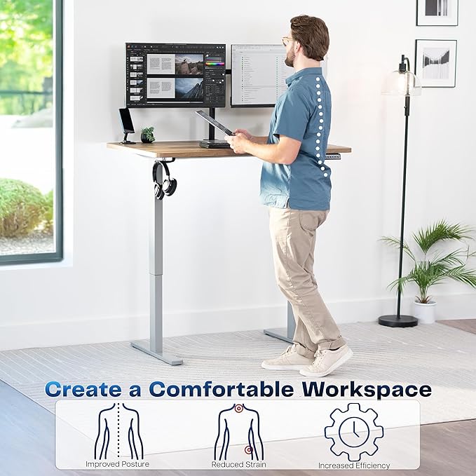 VIVO Electric 48 x 30 in Standing Desk, Memory Height Adjustment, 1B Series, Holds 220 lbs, One-Piece Reclaimed Wood Top, Gray Frame, DESK-KIT-1G5P