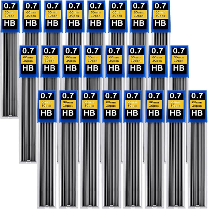 720 pcs 0.7 mm Lead Refills, Mechanical Pencil Lead HB, Break Resistant Pencil Refills, Black, 24 Tubes, 30 Pieces per Tube