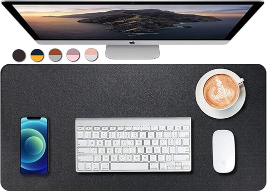 SUJAYU Dual Sided PU Leather Desk Pad, Mouse Pad, Office Desk Mat, Non-Slip Laptop Desk Pad, Waterproof Desk Writing Pad for Office and Home (23.6" x 11.8", Black)