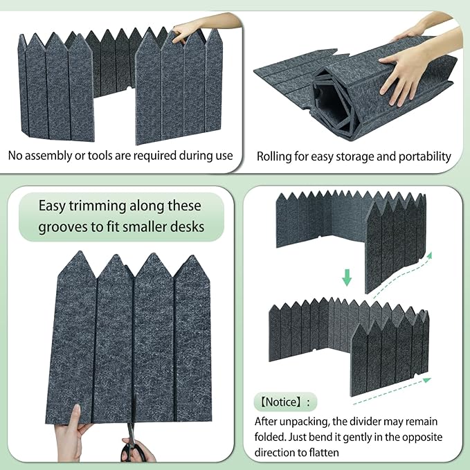BXI Foldable Felt Desk Divider, 16.5 x 86 Inches Non-Tip Privacy Panel Partition, Versatile Cubicle Shield with Clips for Hanging Notes & Items, Acoustic Table Screen for Office Home Classroom