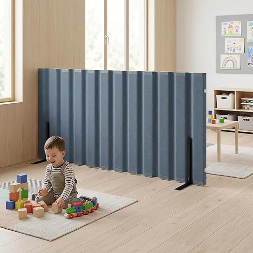Angeles 30" x 6' Quiet Divider With Sound Dampening Panels, Freestanding Room Divider Wall, Gray
