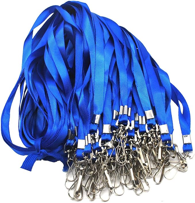 Beebel Blue Lanyards 100 Pcs Lanyard for Id Badges Flat Lanyard with Badge Clip with J-Hook