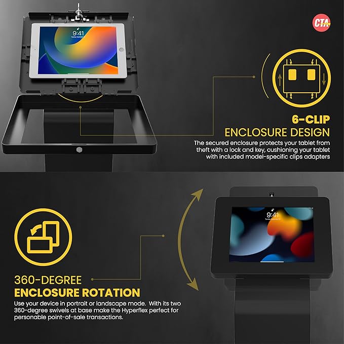 CTA Digital Premium Kiosk Floor Stand - Locking Floor Stand Kiosk - iPad 7th/8th/9th Gen 10.2" - Pro 11", 5th & 6th Gen, Surface Go, Galaxy Tab S5E & More (PAD-PARAF)