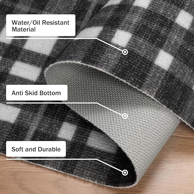 GENIMO Checkered Rug 3x5 Ft Black and White Fine Plaid Outdoor Rug Buffalo Plaid Rugs Mat Fall Doormats Washable Rug for Front Porch Decor Indoor Entrance Patio Balcony Entryway