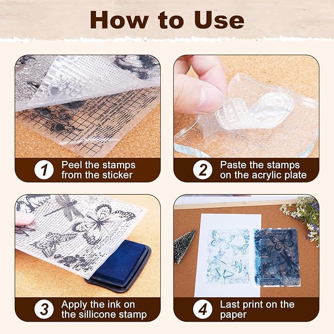 UCEC Retro Butterfly Vintage Stamps for Crafting, Clear Stamps for Card Making, Silicone Clear Travel Stamp for Journals DIY Scrapbooking Journal Home Decoration, 7.87x5.91inch, 1 Sheet