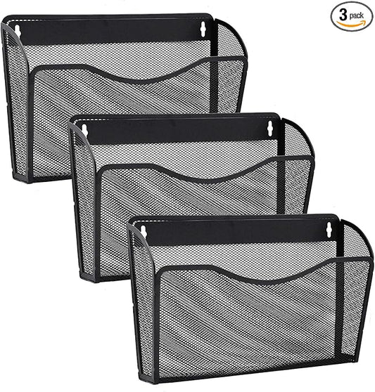 Gawerk 3 Pack Wall File Organizer, Mesh Hanging Metal Vertical Wall Mounted File Holder for Office/Home