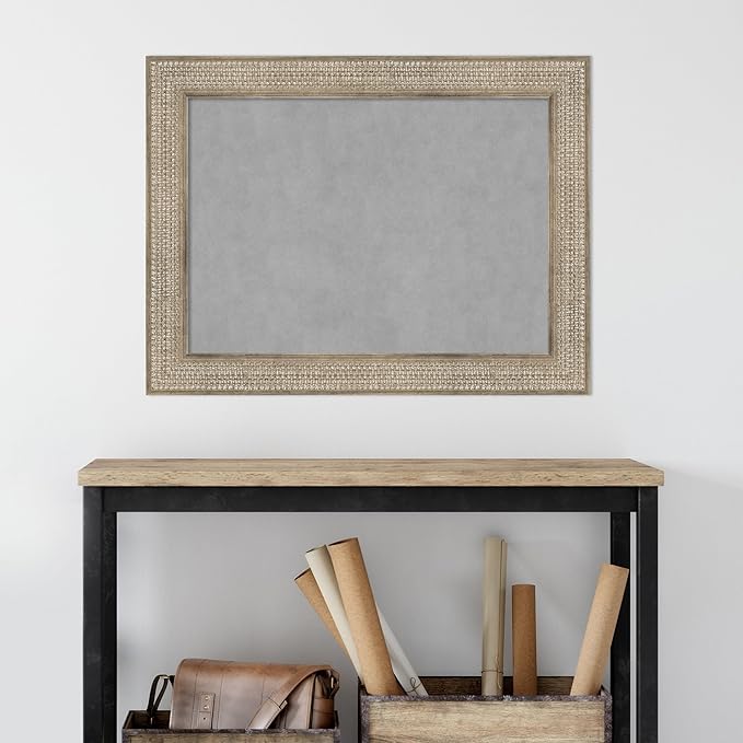 Amanti Art Silver Framed Magnetic Board 26x34 Medium Vision Board for use with Magnets, 100% Metal Sheet to Display Items as Office Decor or for Home Organization in mudroom, Kitchen or Kids Room