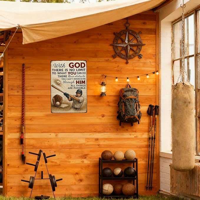 Vintage Christian Baseball Metal Sign – Inspirational Sports Wall Art for Boys Room, Gym, or Man Cave – Faith Gift for Baseball Players, Dads, and Believers* (Christian Baseball-01)