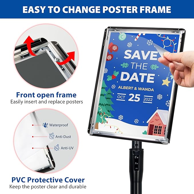 VAIIGO 4 Pack Sign Holder Stands - 11 x17 inch Standing Sign Stand, Adjustable Poster Sign Holder Pedestal Floor Sign Stand, Aluminum Snap Open Frame for Vertical & Horizontal View Sign Stand, Black