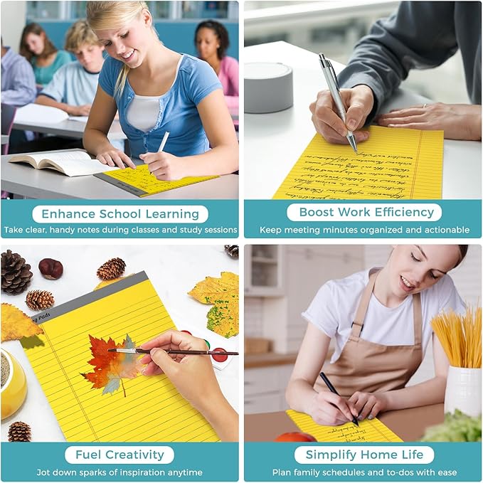 12pcs Legal Pads, Perforated Wide Ruled Writing Pad, Wide Ruled Legal Notepads, Lined Pads of Paper, Yellow paper Pads for office, school and daily notes(600 Sheets) (12, 5 X 8, Legal (5 x 8 inches))