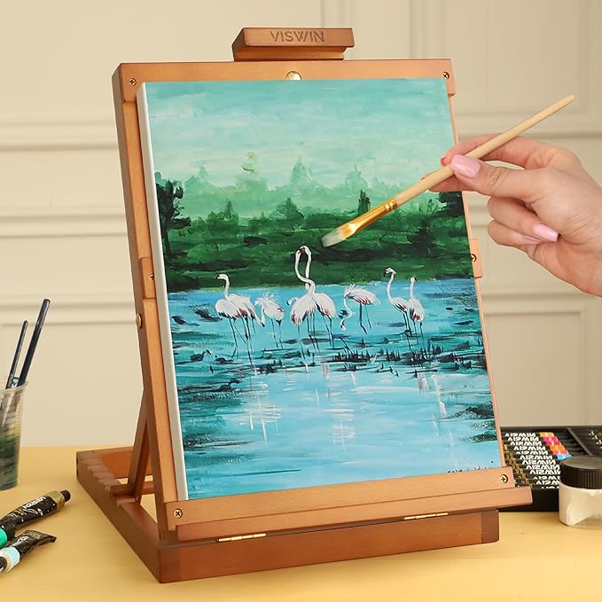 VISWIN Heavy-Duty Table Top Easel for Painting, Adjustable Beech Wood Tabletop Easel, Hold Canvas up to 23”, Portable Art Desktop Easel Stand for Adults, Artists, Beginners – Walnut