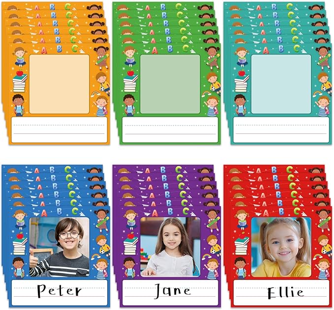 WALENGIF 36 Pcs Kids Photo Nameplates for Desk Kids Desk Name Tags for Classroom with Photo Space Student Name Labels Stickers Back to School Kindergarten Classroom Decoration for Bins Cubbies Office
