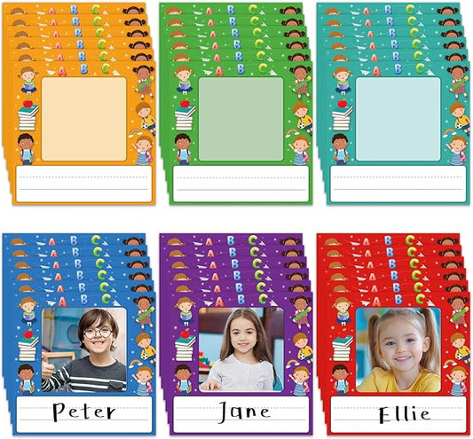 WALENGIF 36 Pcs Kids Photo Nameplates for Desk Kids Desk Name Tags for Classroom with Photo Space Student Name Labels Stickers Back to School Kindergarten Classroom Decoration for Bins Cubbies Office