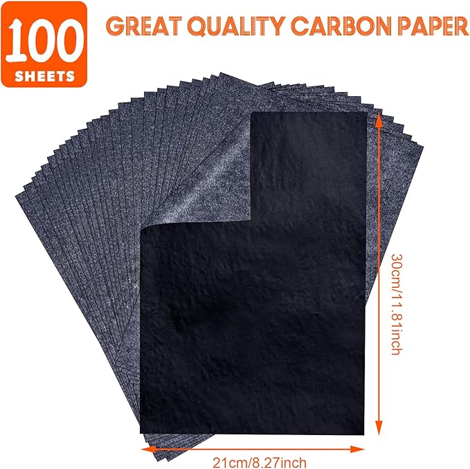 psler 100 Sheets Carbon Paper Sheets, Carbon Transfer Paper with 3PCS Embossing Stylus for DIY Woodworking, Paper, Canvas and Other Art Craft Surfaces(7.3 by 10 Inch)