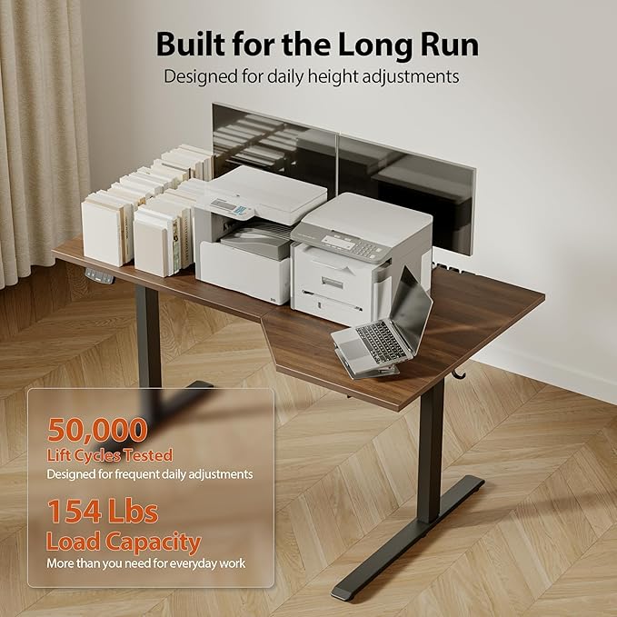 Agilestic Electric Standing Desk, L-Shaped 55 Inches Height Adjustable Desk, Sit and Stand up Desk for Work Office Home, Ergonomic Rising Computer Table for Home Office with Splice Board, Dark Walnut