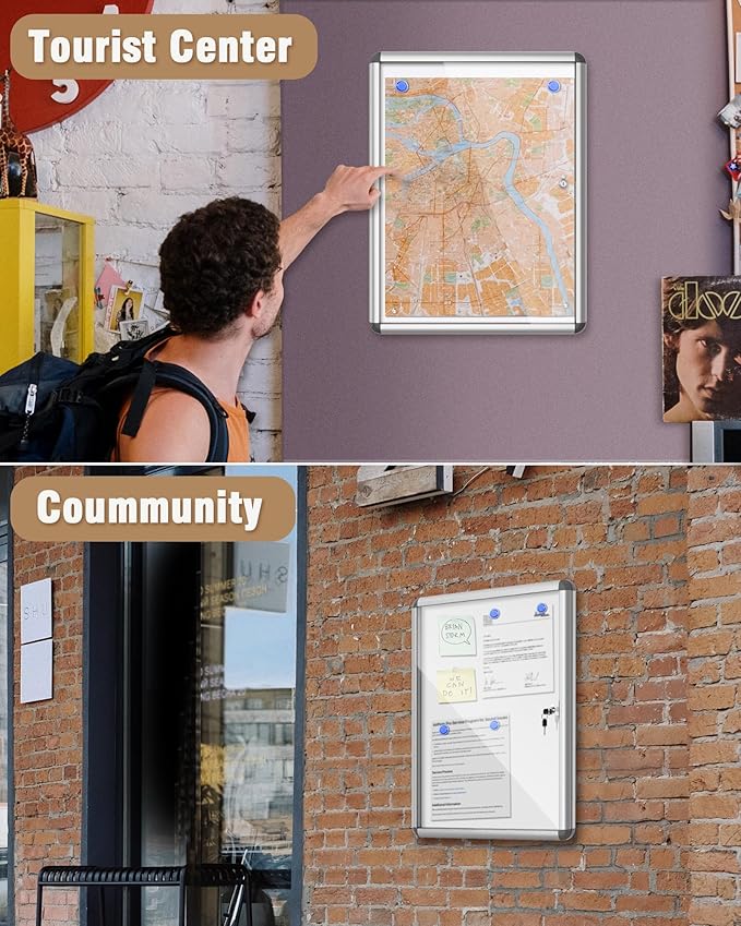 Mifuro 26"x20" Enclosed Bulletin Board, Lockable Weather-Resistant Aluminum Noticeboard for School & Office, Silver Frame w/Magentic Whiteboard