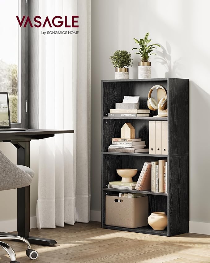VASAGLE Custos Collection - Bookshelf, 4-Tier Bookcase, Book Shelf, Open Storage Shelf, 9.4 x 23.6 x 42.4 Inches, for Living Room, Home Office, Dinning Room, Ebony Black ULBC164T56