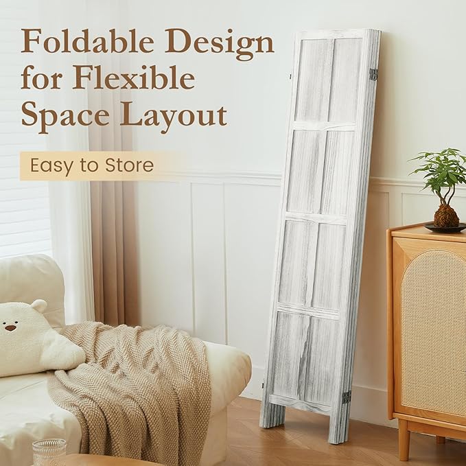 ALeesing 4 Panel Room Divider, 5.6Ft Wood Room Dividers and Folding Privacy Screens, Room Divider Wall Freestanding Room Partitions, Room Dividers Screen for Home Office Bedroom, White