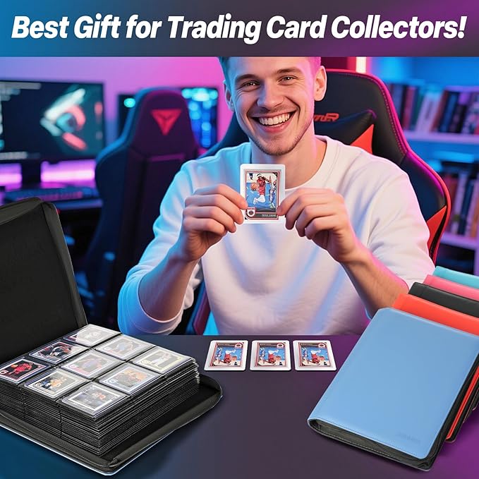 Sibonic 9 Pocket TopLoader Binder, Holds 360 3”x4” Toploader Hard Cases, Sleeves Card Collection Binder, 20 Double Sided Pages, Compatible with Trading & Sports Holder - Pink