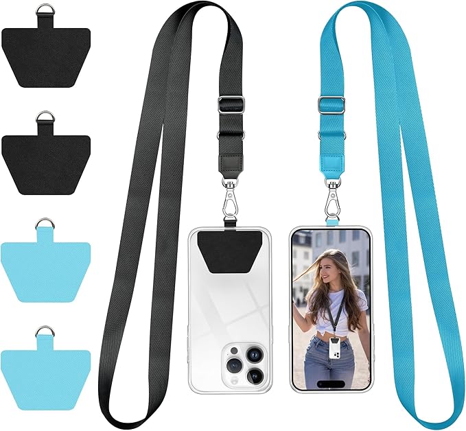 Doormoon Phone Lanyard, Universal Adjustable Neck Strap for Phone Case Keys ID Badges Cell Phone Lanyard Compatible with iPhone, Samsung, Most Smartphones, 2 Pack, Black Light Blue
