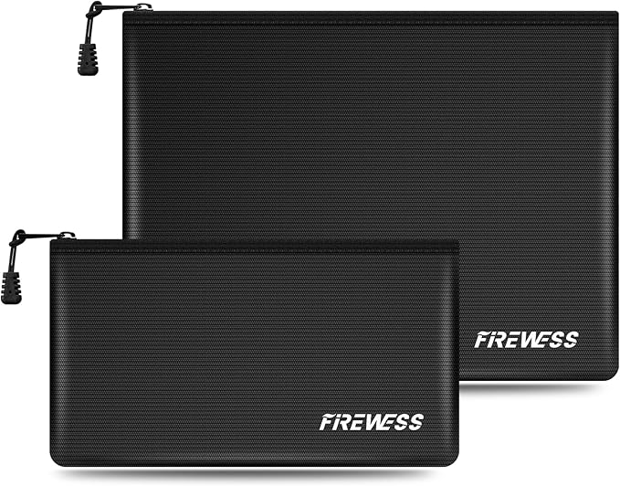 Fireproof Document Bag -2 Pack 13.4"x10" and 11"x6" Non-itchy Fireproof Money Bag, Waterproof Zipper holder for Valuables, Fire & Water Resistant Safe Pouch for File,Cash,Passport,Keys