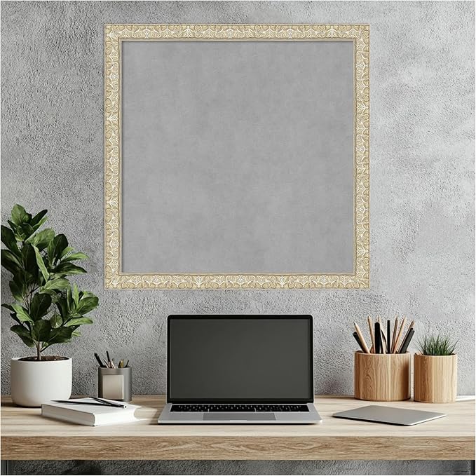 Amanti Art Silver Framed Magnetic Board 22x22 Medium Vision Board for use with Magnets, 100% Metal Sheet to Display Items as Office Decor or for Home Organization in mudroom, Kitchen or Kids Room