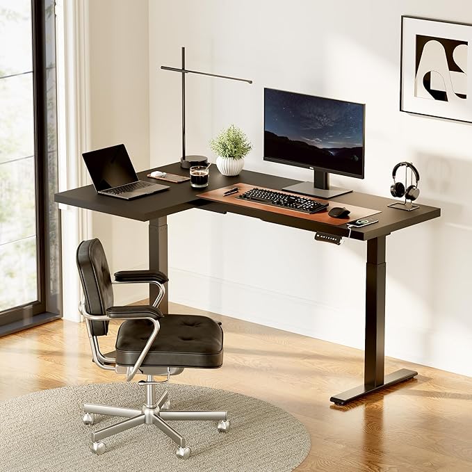 FLEXISPOT Pro Corner Desk Dual Motor L Shaped Computer Electric Standing Desk Sit Stand Up Desk Height Adjustable Desk Home Office Table with Splice Board, 63x40 Black(2 Pakages)