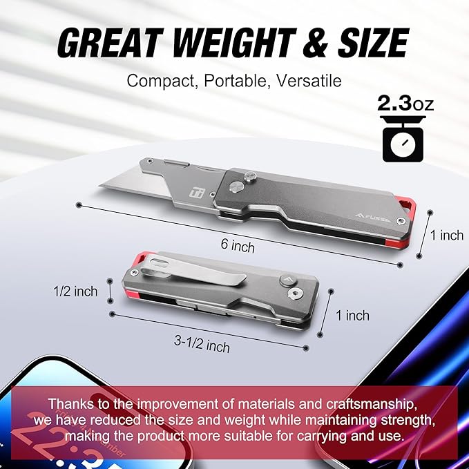 FLISSA Advanced Titanium Utility Knife, CNC Unibody, Lightweight All Metal Folding Box Cutter, Quick Change Blade Razor Knife,Ideal Gifts for Men Women, with 10 Extra Blades