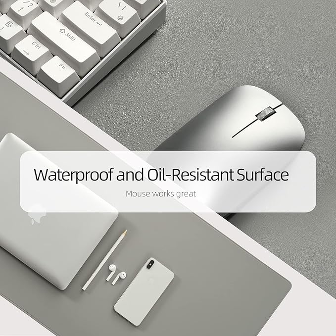 Wolaile PU Leather Desk Pad Blotter,Light Grey Waterproof Office Desktop Mat,36x17in Non-Slip Large Mouse Pad/Writing Protector/Desk Accessories