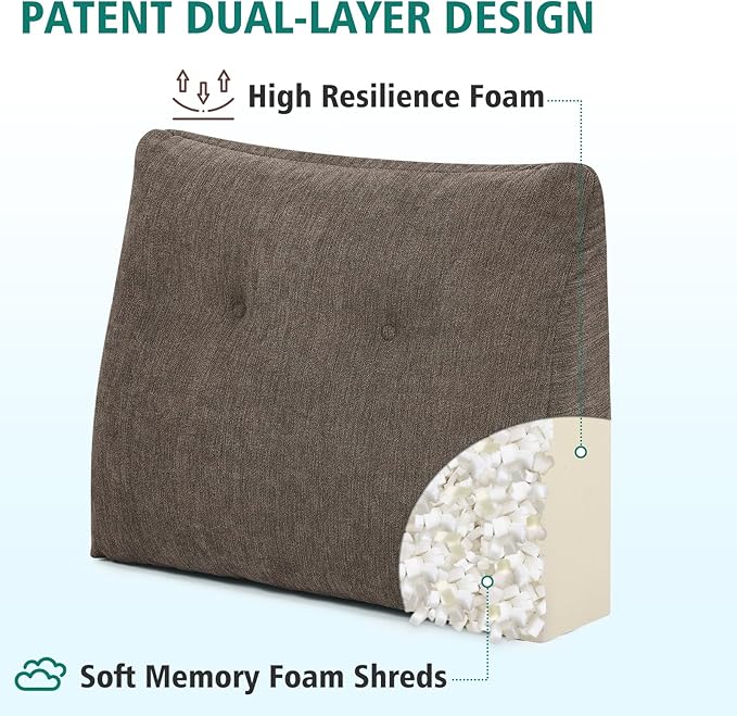 TANYOO Back Support Pillow for Recliner Soft Dual Layer Lumbar Support Pillow with Shredded Memory Foam Ergonomic Orthopedic Couch Lumbar Cushions for Elderly Lower Back Pain Relief Brown