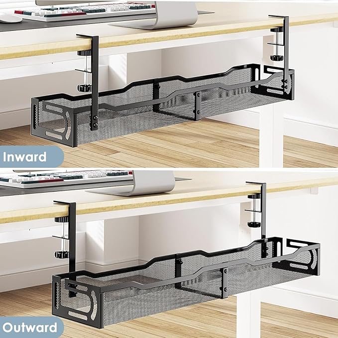 Mzmaxy Cable Management, 25'' Cable Management Under Desk No Drill, Metal Cord Organizer with Clamp for Standing Desk, Cable Organizer for Home Office, Black