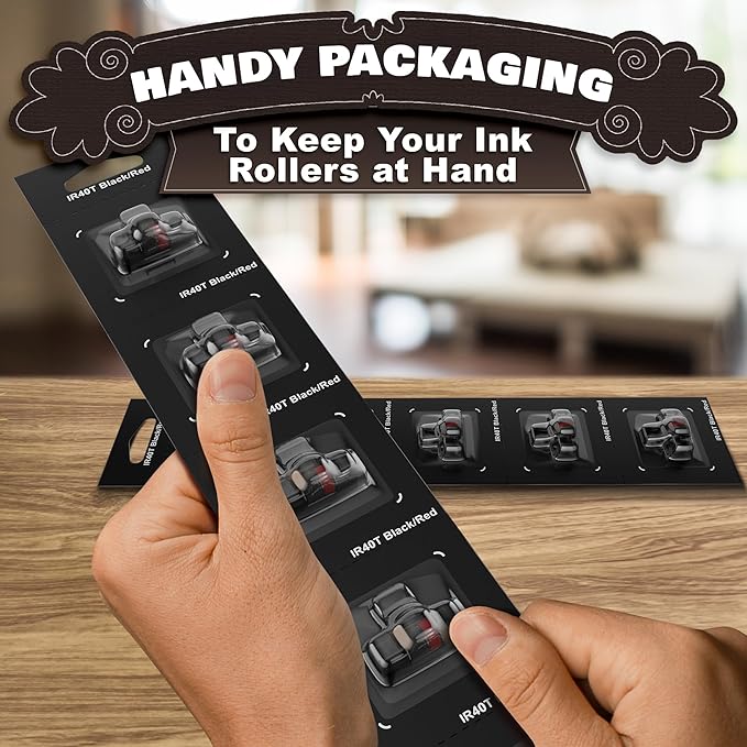 3 Pack IR40T Calculator Ink Roller, Black/Red - Compatible with Casio HR-170RC, HR-100TM / Canon P23-DHV, P170-DH3 / Sharp EL-1801V, EL-1750V & More - Individually Sealed Calculator Ink Cartridge