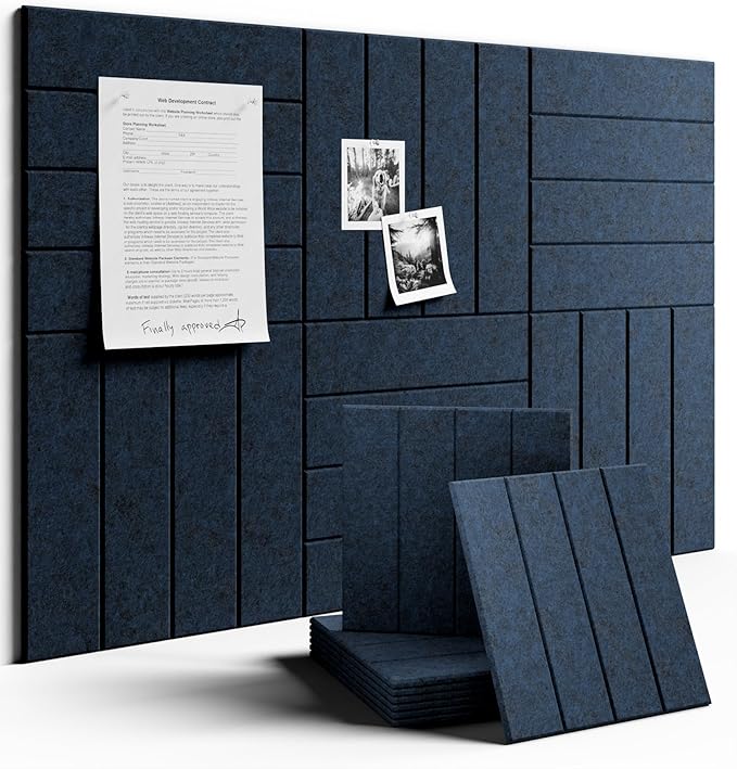 Large Felt Bulletin Board 36"x24" Cork Board Alternative - 6 Pack with 40 Safe Removable Adhesive Tabs, Cork Boards for Walls Cork Board for Home Office Classroom Pin Board-Carbon Blue