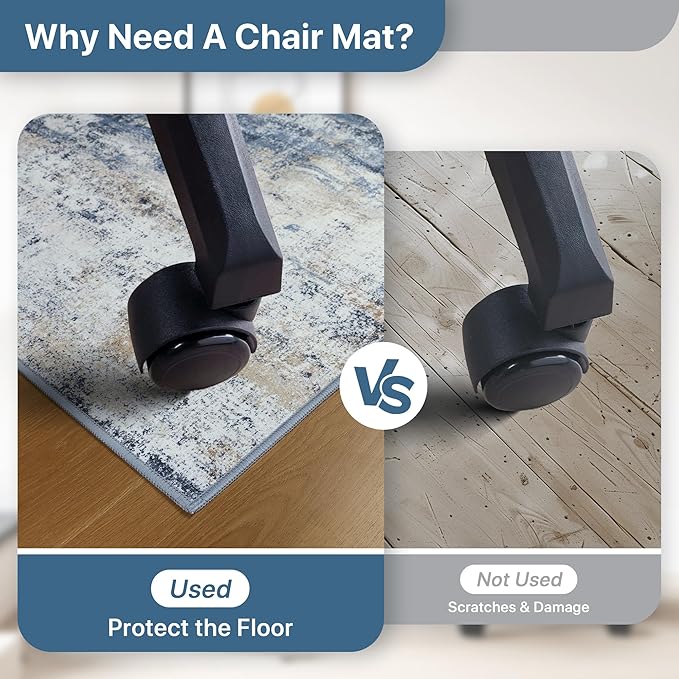 Office Chair Mat for Hardwood Tile Floor, Abstract 36"X 48" Desk Mats for Office Chair on Rolling Chairs Carpet, Desk Anti-Slip 1/5" Thick Rug for Computer Chair, Thin Low-Pile Floor Mat, Navy Beige