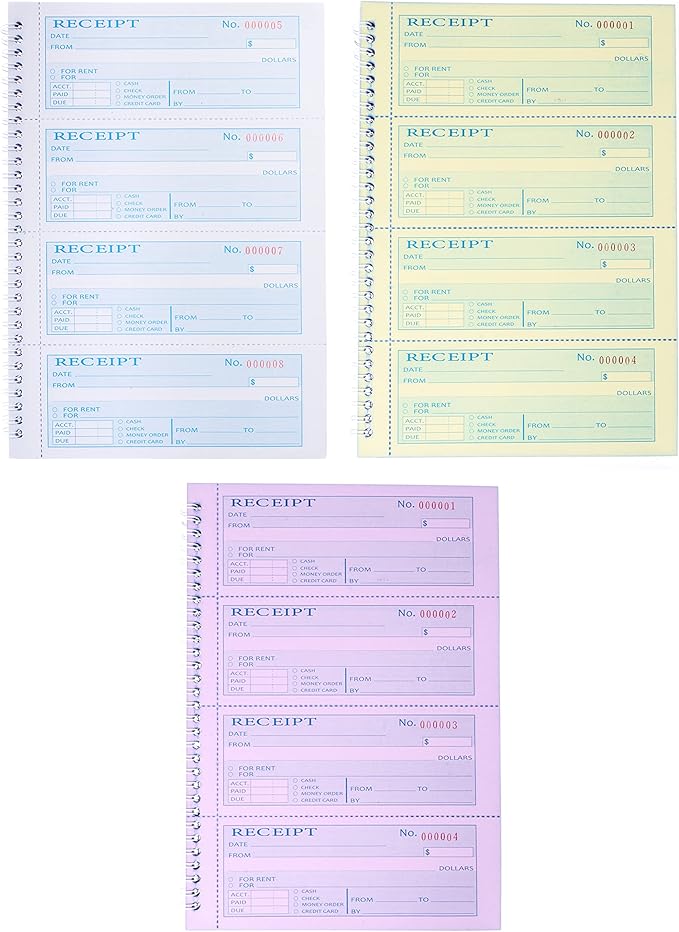 2Pcs,Money Rent Receipt Book,7.9x11.22 Inches,Receipt Book with Carbon Copies,3 Part Carbonless,Cash Receipt Book,100 Sets per Book