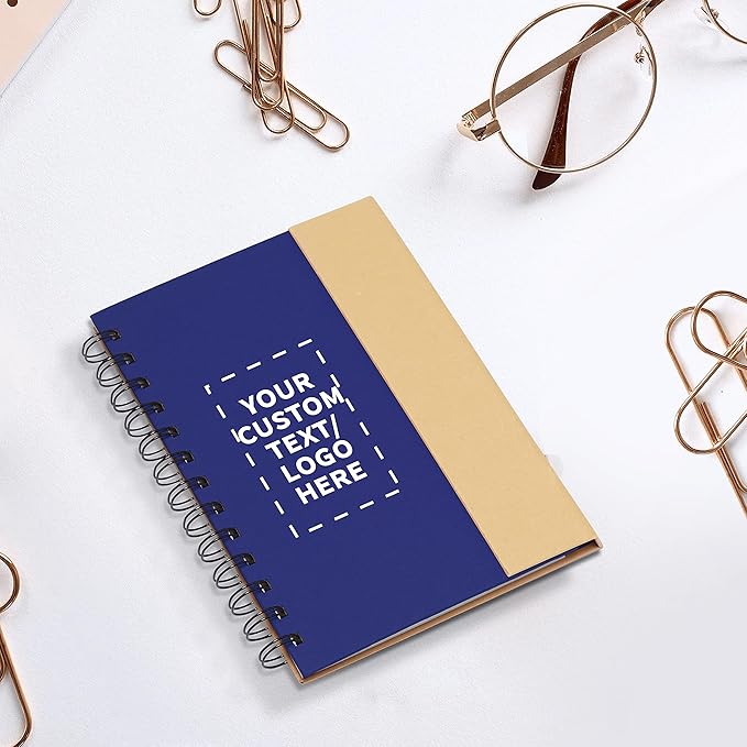 DISCOUNT PROMOS Custom Eco Friendly Spiral Notebooks with Pens Set of 10, Personalized Bulk Pack - Perfect for School, Office, Home - Blue