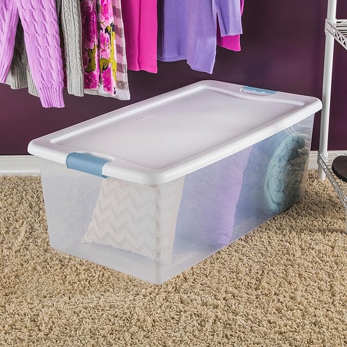 Sterilite 20-Pack Latching Box, Under Bed Storage Bins with Lids, Clear Plastic, 106 Quart - Heavy-Duty Organizing Containers for Closet, Bathroom, and Office