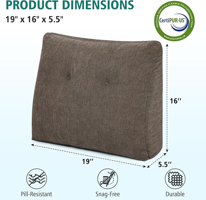 TANYOO Back Support Pillow for Recliner Soft Dual Layer Lumbar Support Pillow with Shredded Memory Foam Ergonomic Orthopedic Couch Lumbar Cushions for Elderly Lower Back Pain Relief Brown