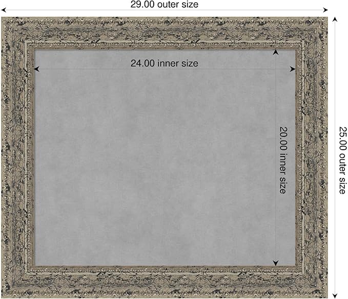 Amanti Art Silver Framed Magnetic Board 25x29 Medium Vision Board for use with Magnets, 100% Metal Sheet to Display Items as Office Decor or for Home Organization in mudroom, Kitchen or Kids Room