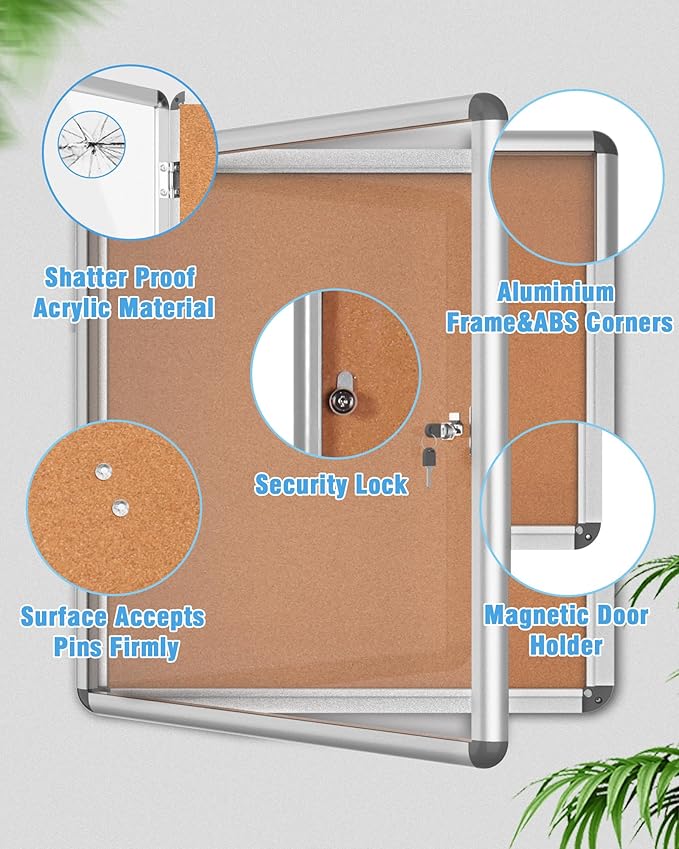 Mifuro 2 Pack 28"x26" Enclosed Bulletin Board, Lockable Weather-Resistant Aluminum Cork Noticeboard for School & Office, Silver Frame w/Cork
