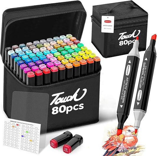 HOMESILMO 80 color alcohol permanent art mark, fine chiseled double pointed mark set, adult sketching, artist comfortable coloring illustration, adult coloring book, art gift set